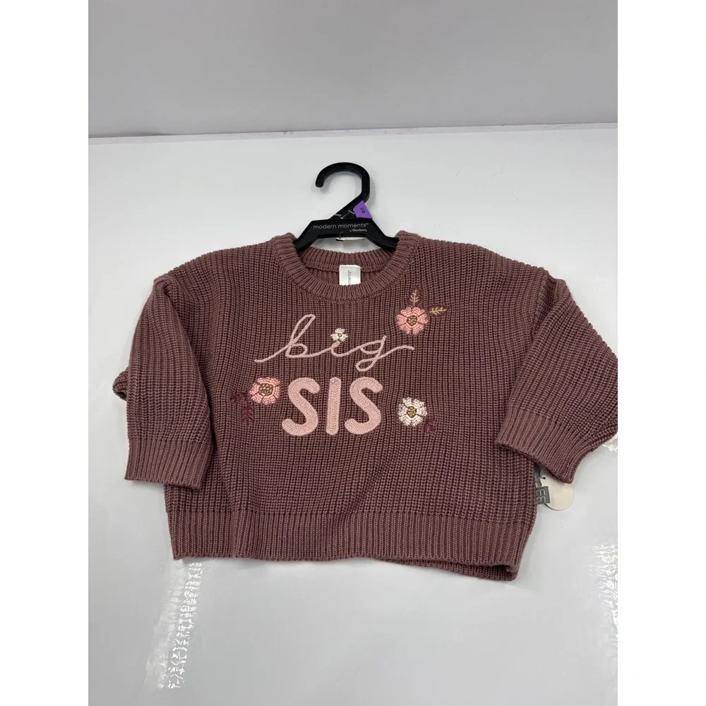Modern Moments‎ by Gerber Big Sis Mauve Purple Knit Sweater Floral 12M Pullover